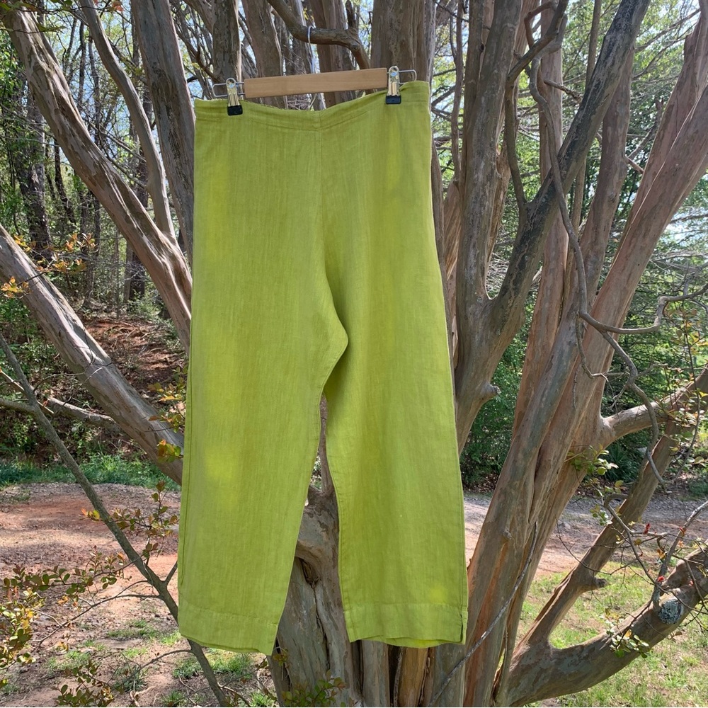 Bryn Walker Linen Cropped Pants in Lime/Chartreuse